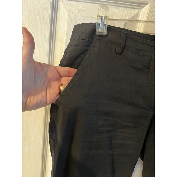 Theory Pants Womens Sz 6 Black Cargo Linen Pockets USA minimalist stretch beachy - Picture 2 of 7
